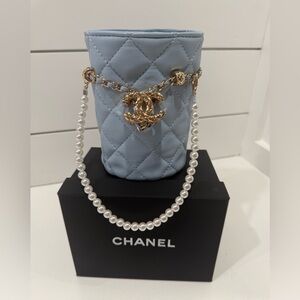 Chanel Beauty GWP/Novelty Bag Blue Quilted Gold CC hardware Bucket Bag Gift VIP